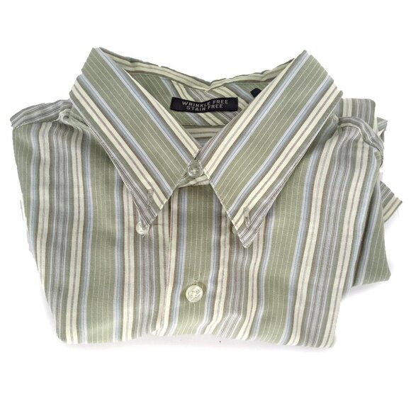Van Heusen Stripe Short Sleeve Shirt Button Down Lightweight Casual Green - Picture 5 of 9